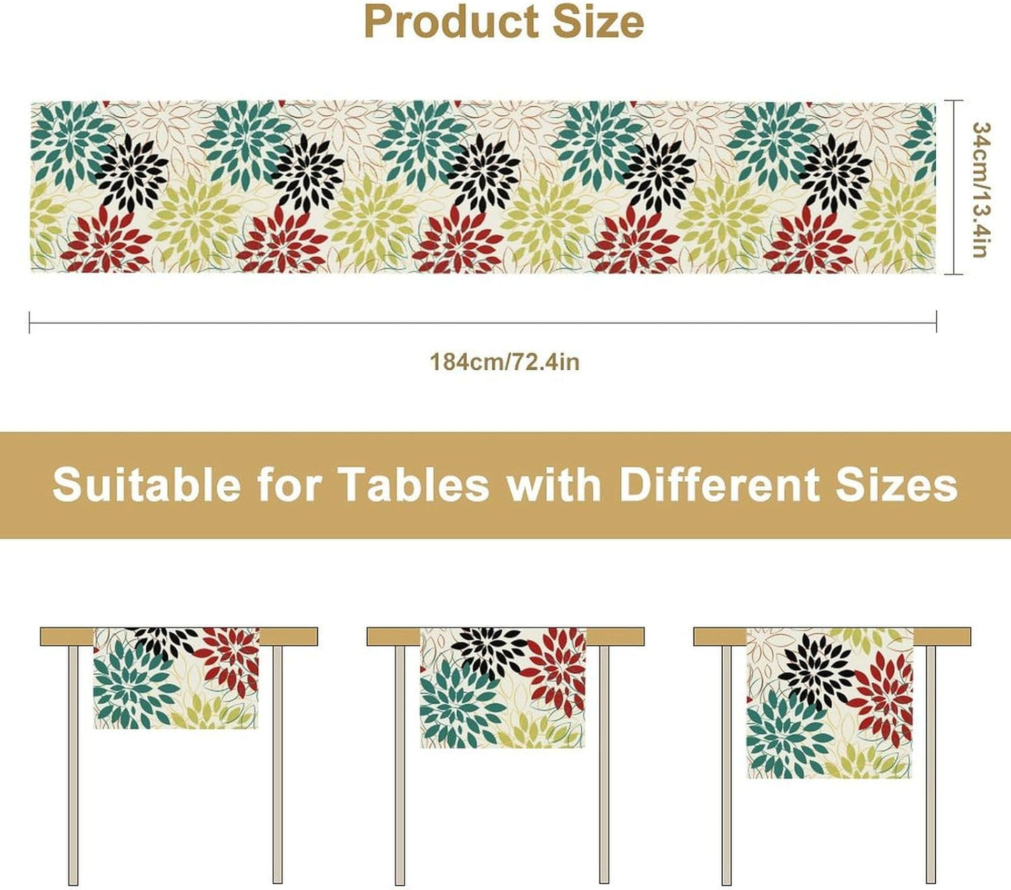 Abstract Red Dahlia Vintage Table Runner, Geometric Lines Mid Century Vintage Modern Colorful Table Runner for Party Kitchen Dining Living Room Laundry Room Decor, 13x120 Inch