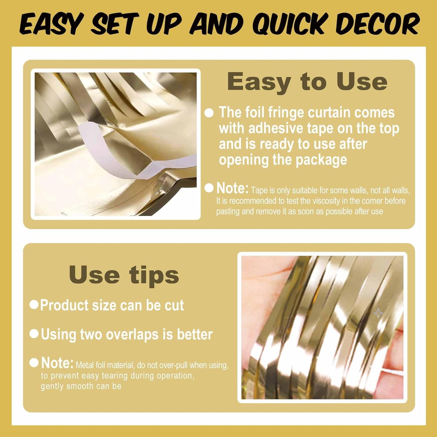 3 Pack Light Gold Foil Fringe Curtains Backdrop, 3.28 x 9.8 Ft Metallic Streamers Tinsel Curtains Background for Photo Booth, Birthday, Halloween, Christmas, Thanksgiving, New Year Party Decorations