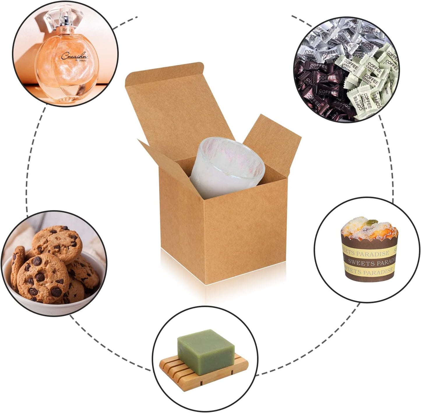 100 Pack Small Gift Boxes, 4x4x4 Inches Favor Boxes Brown Paper Gift Boxes with Lids for Presents, Crafting, Cupcake Boxes, Gifts, Candy Boxes for Wedding Party Bridal Shower Baby Shower Favors