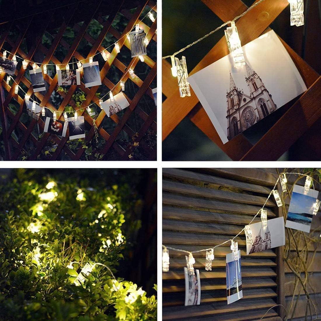 Dopheuor LED Photo Clip Copper String Lights Starry Fairy Warm Yellow Lights Battery Powered for Hang Pictures Cards Bedroom Wall Decorations Christmas Patio Halloween Thanksgiving WeddingParty Decor