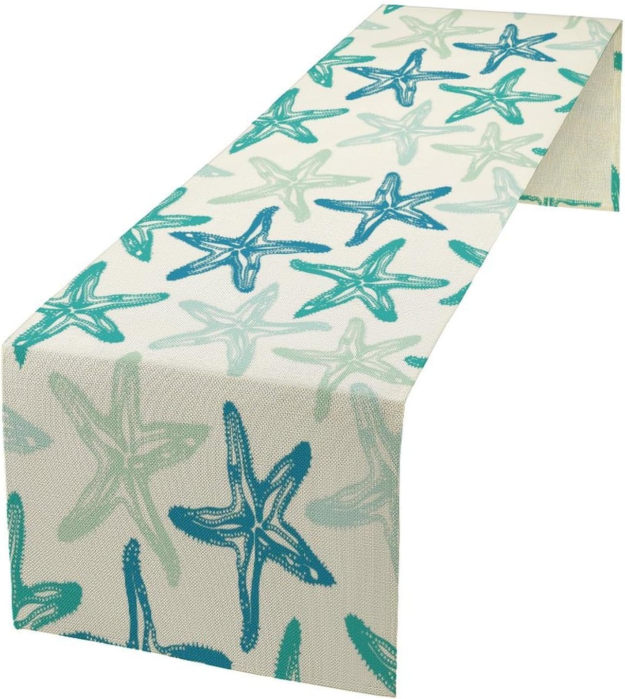 Starfish Plaid Table Flag Green Plaid and Marine Life Starfish Kitchen Table Flag Suitable for Birthday Party Restaurant Decoration Outdoor Picnic 13 * 108 Inch