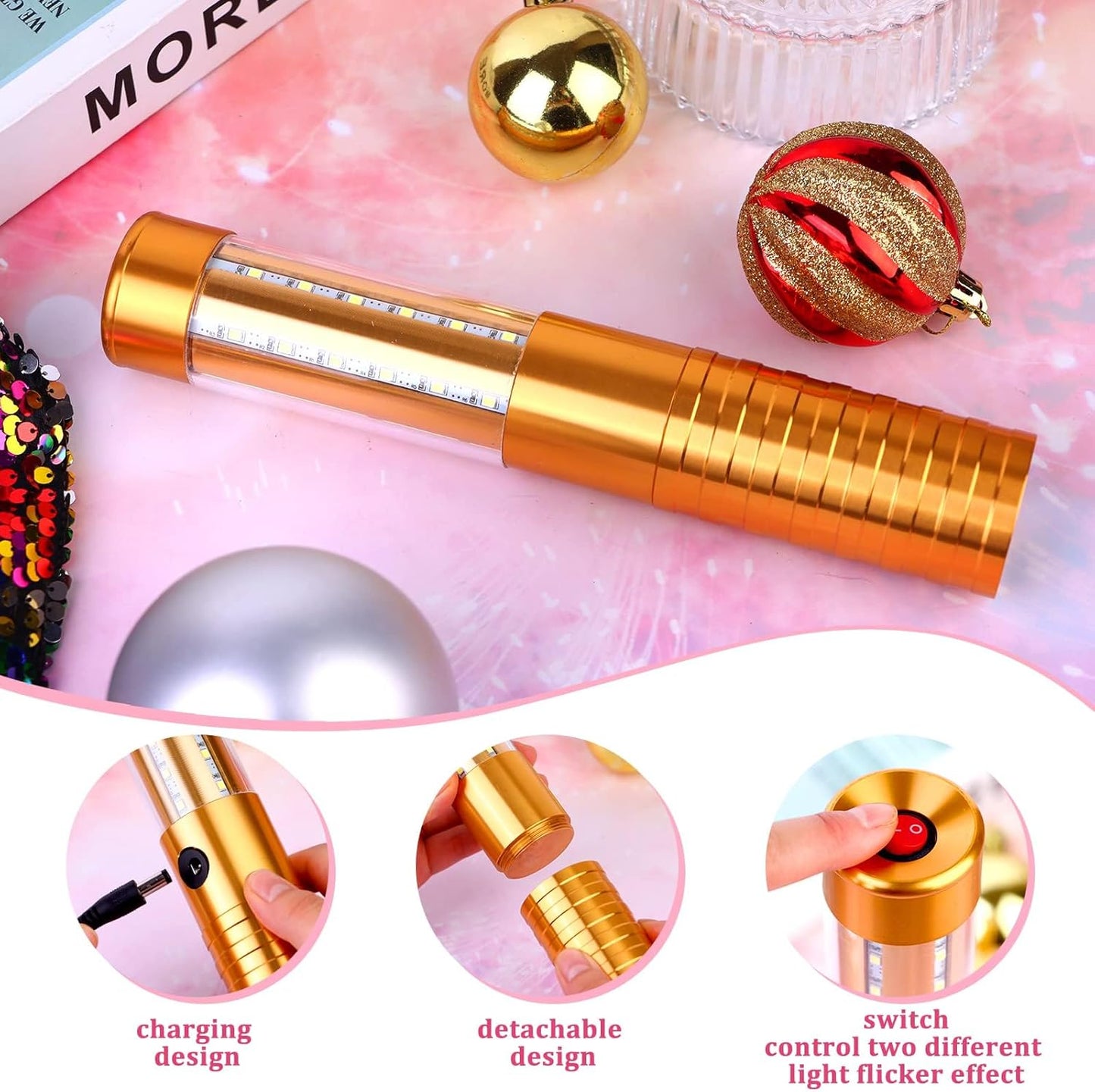 4 Pieces Strobe Baton Bottle Service Sparklers Bottle Service Light Bottle Handheld Light for Nightclubs Weddings Parties Activities Supplies (Gold)