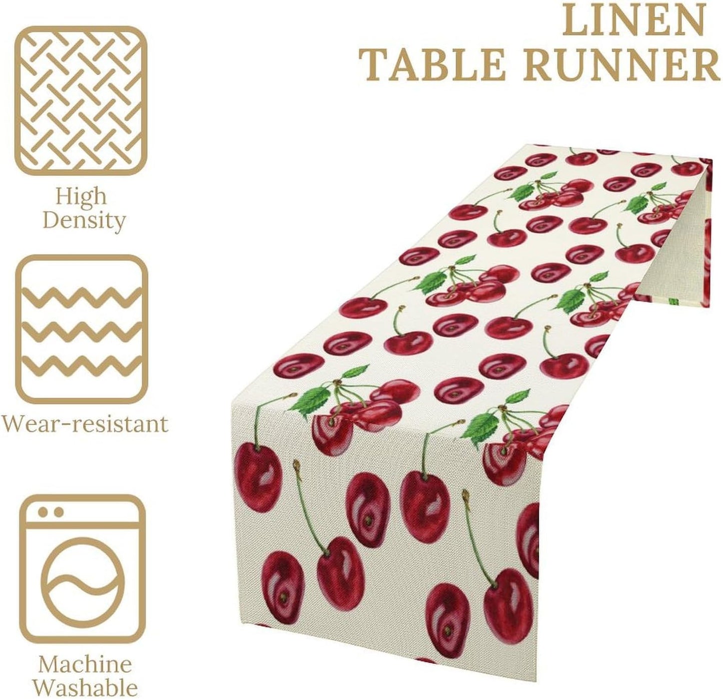 Red Cherry Table Runner Watercolor Tropical Fruit Spring Summer Wild Berry Dinner Runner for Girl Baby Shower Party Holiday Home Kitchen Dining Table Decor 13x36