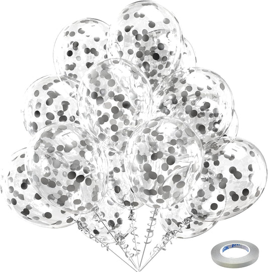 Bezente Silver Confetti Latex Party Balloons - 60 Pack 12 inch Helium Silver Confetti Glitter Balloons for Wedding Graduation Bridal Shower Birthday Engagement Party Decorations