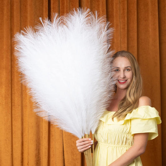 EVODIS Pampas Grass Decor Tall, 43"/110cm Faux Pampas Grass 6 Stems Large Pompass Grass Branches Tall Bulk Boho Flower Arrangement for Home Room Wedding Party Decor (White)