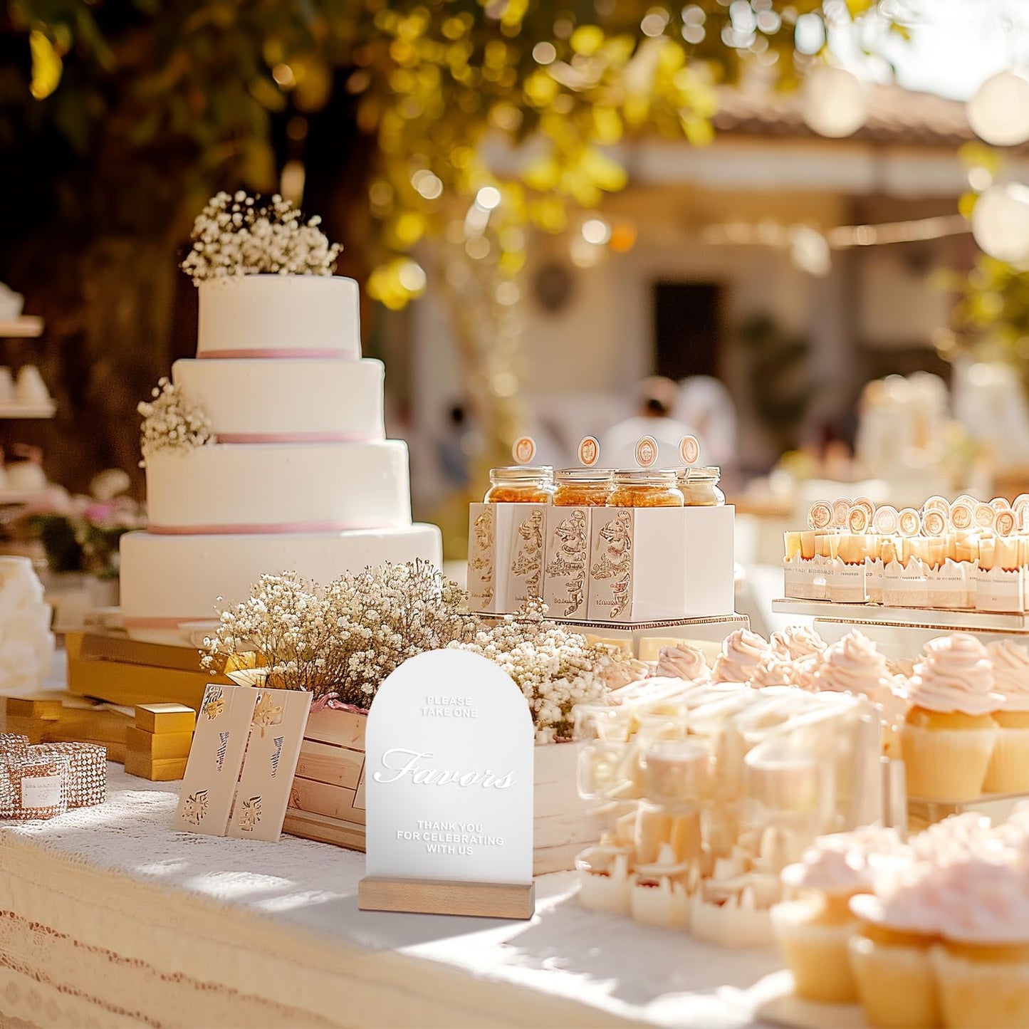 Acrylic Wedding Signs with Wood Stand, 5x7" Frosted Arch Party Favors for Ceremony & Reception, Perfect for Rustic Wedding Decoration, Anniversary, Event