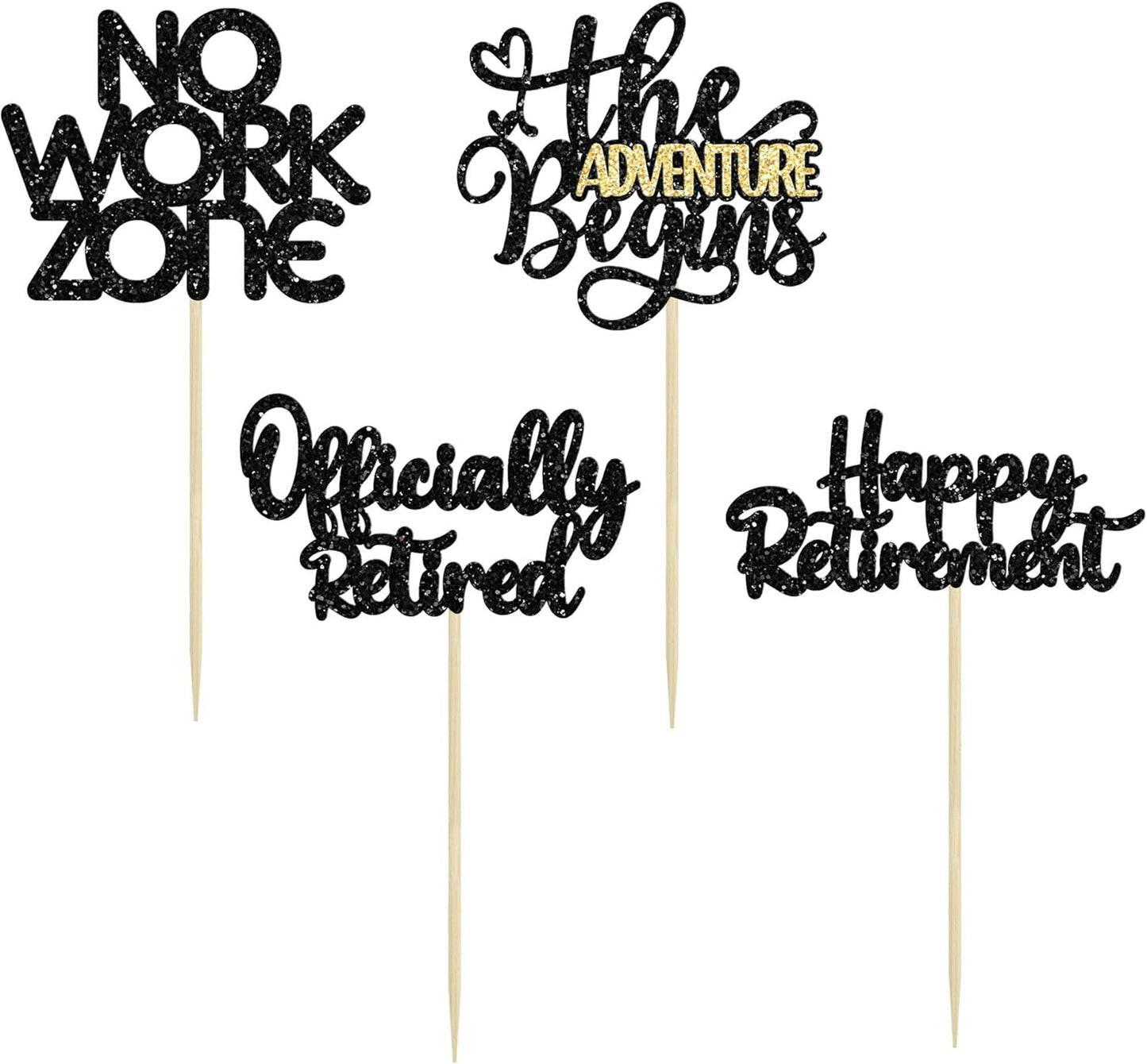 24Pcs Happy Retirement Cupcake Toppers Officially Retired No Work Zone Adventure Begins Cupcake Pick Decorations Retirement Theme Farewell Birthday Party Cake Decorations Supplies Black