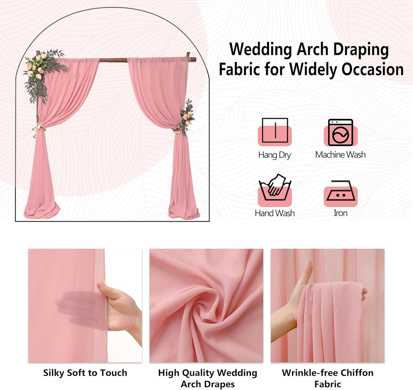 4 Panels Wedding Arch Draping Fabric 28" x 20ft Wedding Arch Drapes Chiffon Fabric Drape Sheer Backdrop Curtain for Weddings Party Ceremony Birthday Arbor Drapery Reception Ceiling Decor(Dusty Rose)