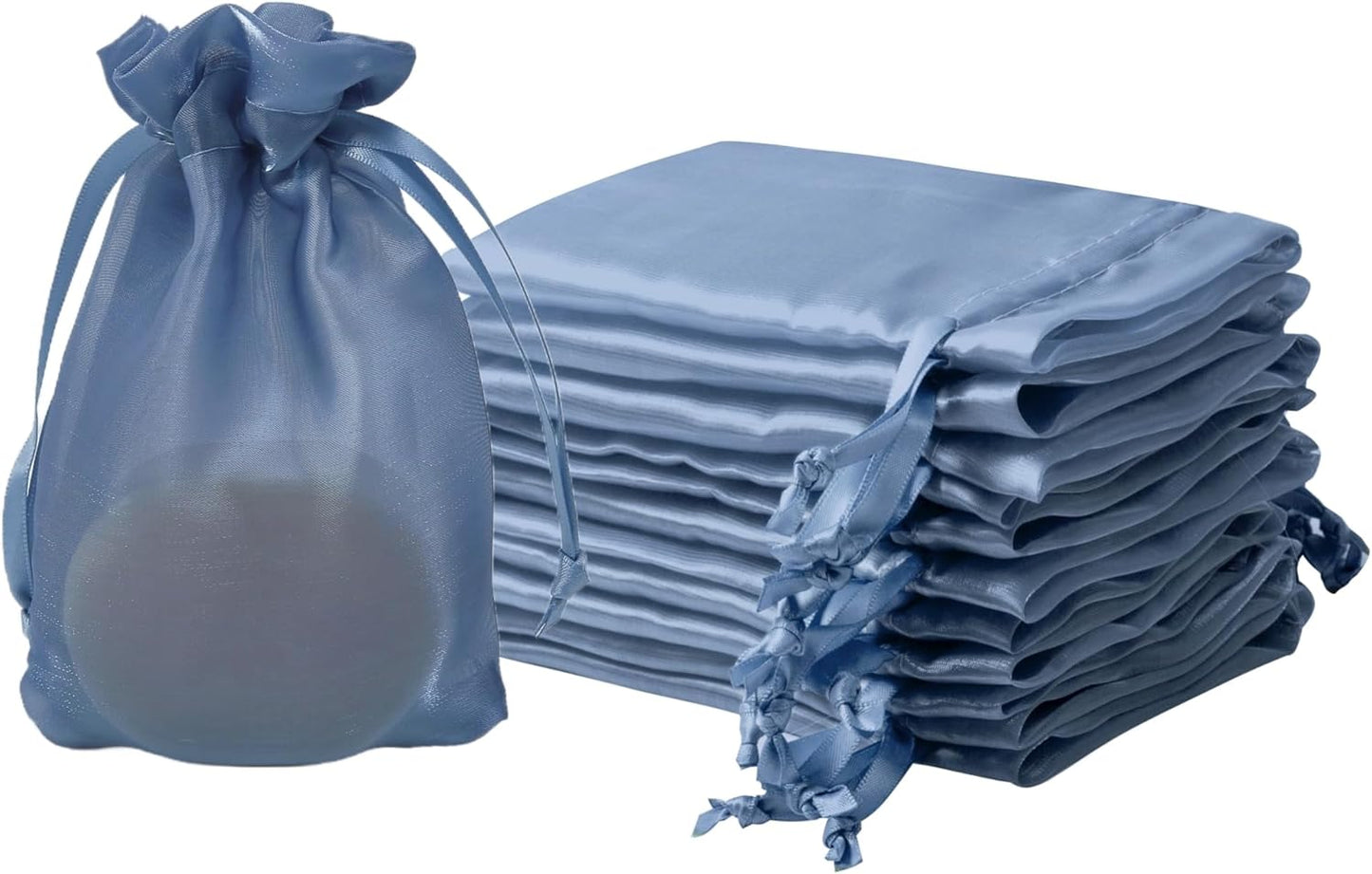 20 Pcs Dark Blue Small Organza Bags 4X6 inch for Wedding Favors with Drawstring, Mini Mesh Gift Bags Jewelry Pouch for Candy Bridal Shower Party Favor Baby Shower Christmas
