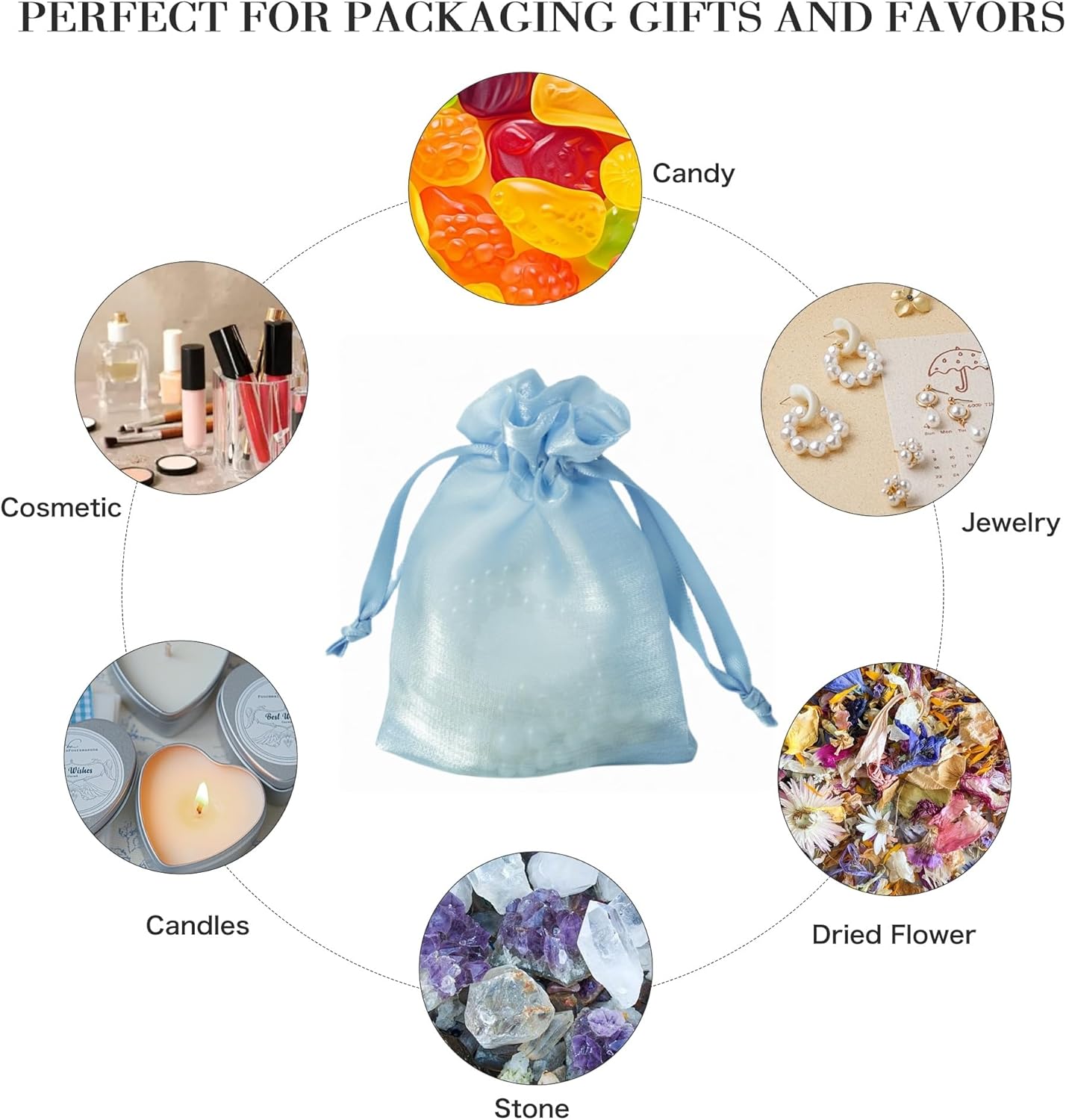 QIANF 20 Pcs Blue Small Organza Bags 6X9 inch for Wedding Favors with Drawstring, Mini Mesh Gift Bags Jewelry Pouch for Candy Bridal Shower Party Favor Baby Shower Christmas