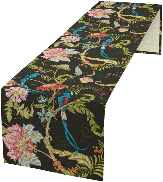 Floral Butterfly Table Runner Seasonal Spring Flower Bird Table Decoration Table Runner for Home Party Decoration 13x36 Inch
