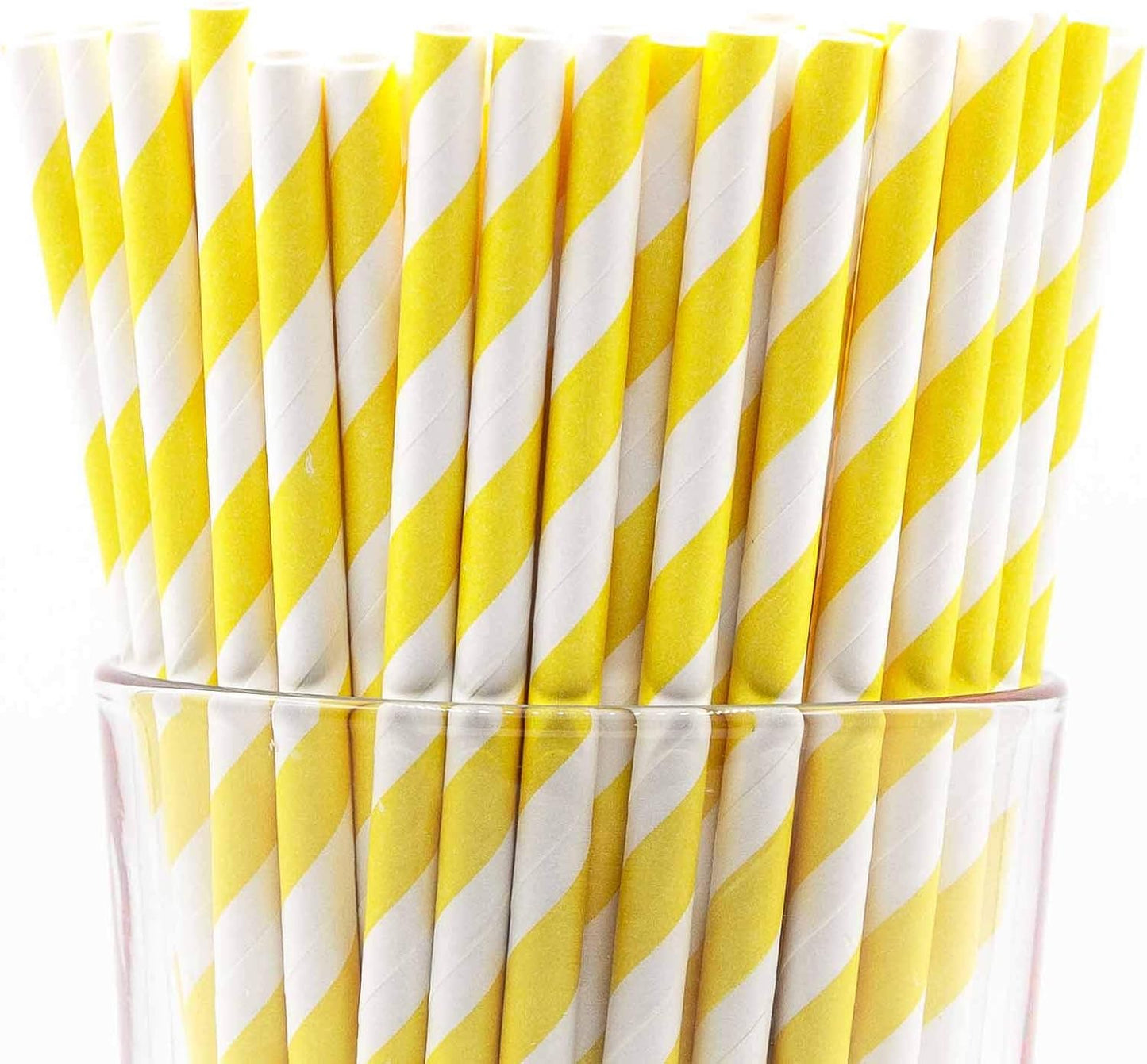Pack of 150 Yellow Swirls Biodegradable 4-Ply Paper Drinking Straws (Compostable, Non-toxic, BPA-free)