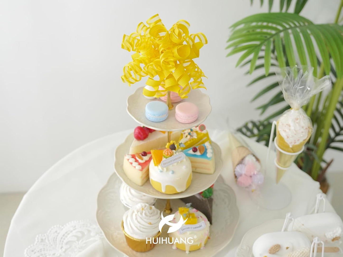 HUIHUANG Yellow Present Bows Gift Wrap Accessory Curly Ribbon Gift Bows 5 inch x 8 Counts Stick On Bows for Gift Wrapping, Paper Bag, Birthday Party Favors, Bridal Shower Wedding Decoration