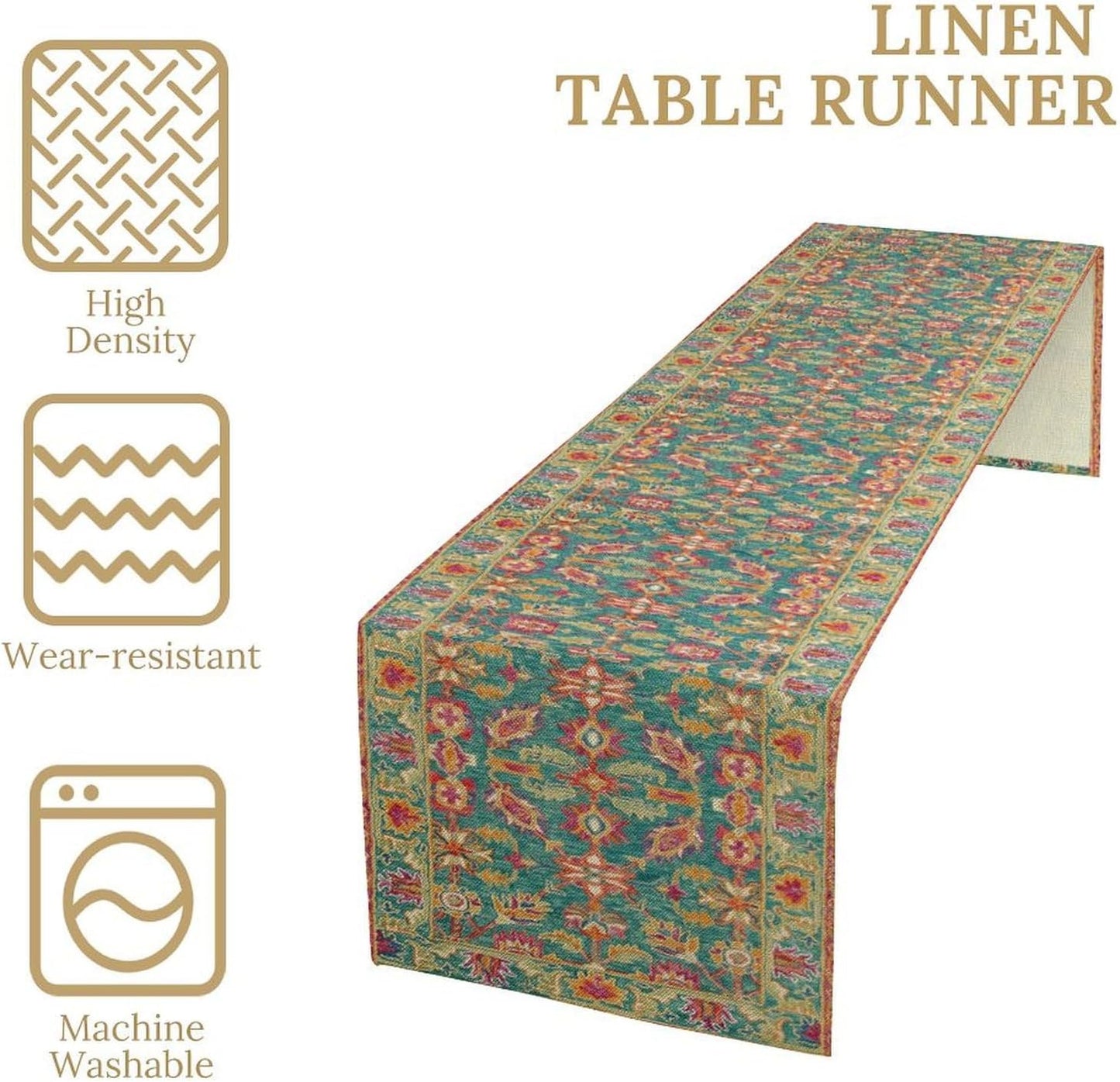 Vintage Boho Floral Table Runner, Rustic Country Farmhouse Teal Red Purple Flower Pattern for Home Kitchen Table Decor Dining Coffee Room Party Decor 13x36in