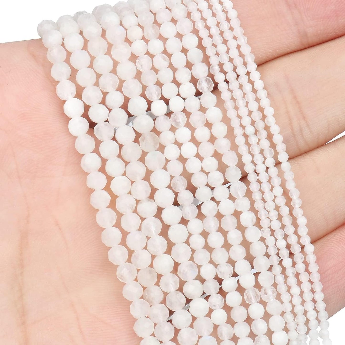 Song Xi 90pcs 4mm White Moonstone Faceted Round Loose Stone Beads for Bracelet Jewelry Making, DIY Christmas