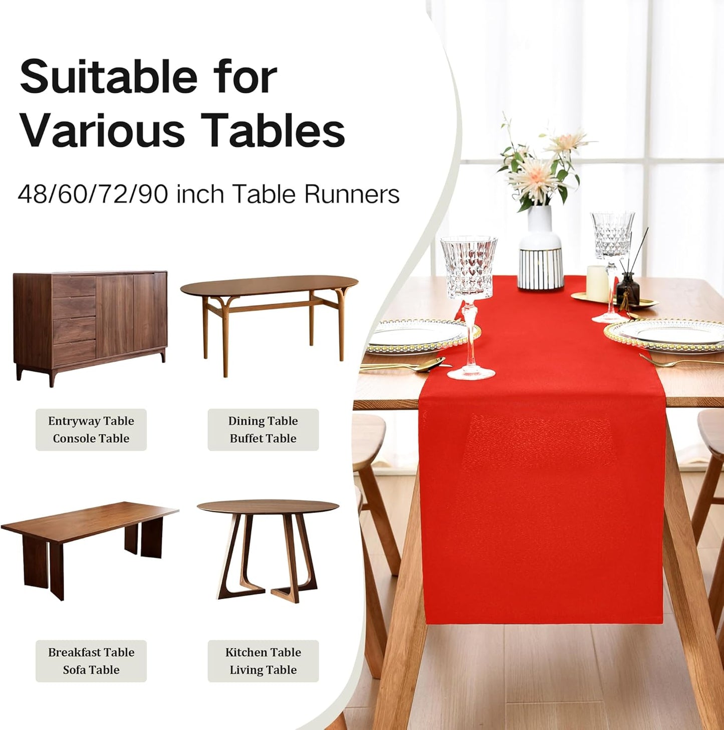 Farmhouse Red Table Runner Dining Table Runners 48 Inches Long Coffee Table Runner for Dresser Living Room Bedroom Holiday Party Banquet 12X48 Inch