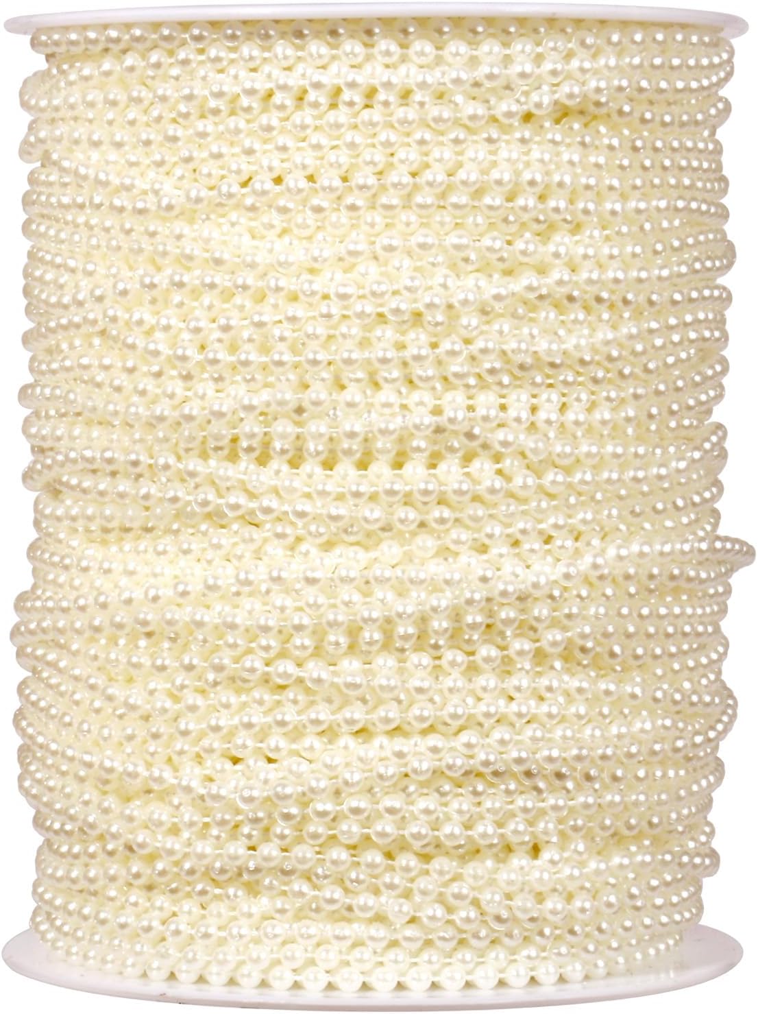 [295Feet] Pearl Beads Garland, 3MM 98 Yards Faux Pearl Beads String Roll Bulk for DIY Craft Wedding Party Christmas Tree Decoration