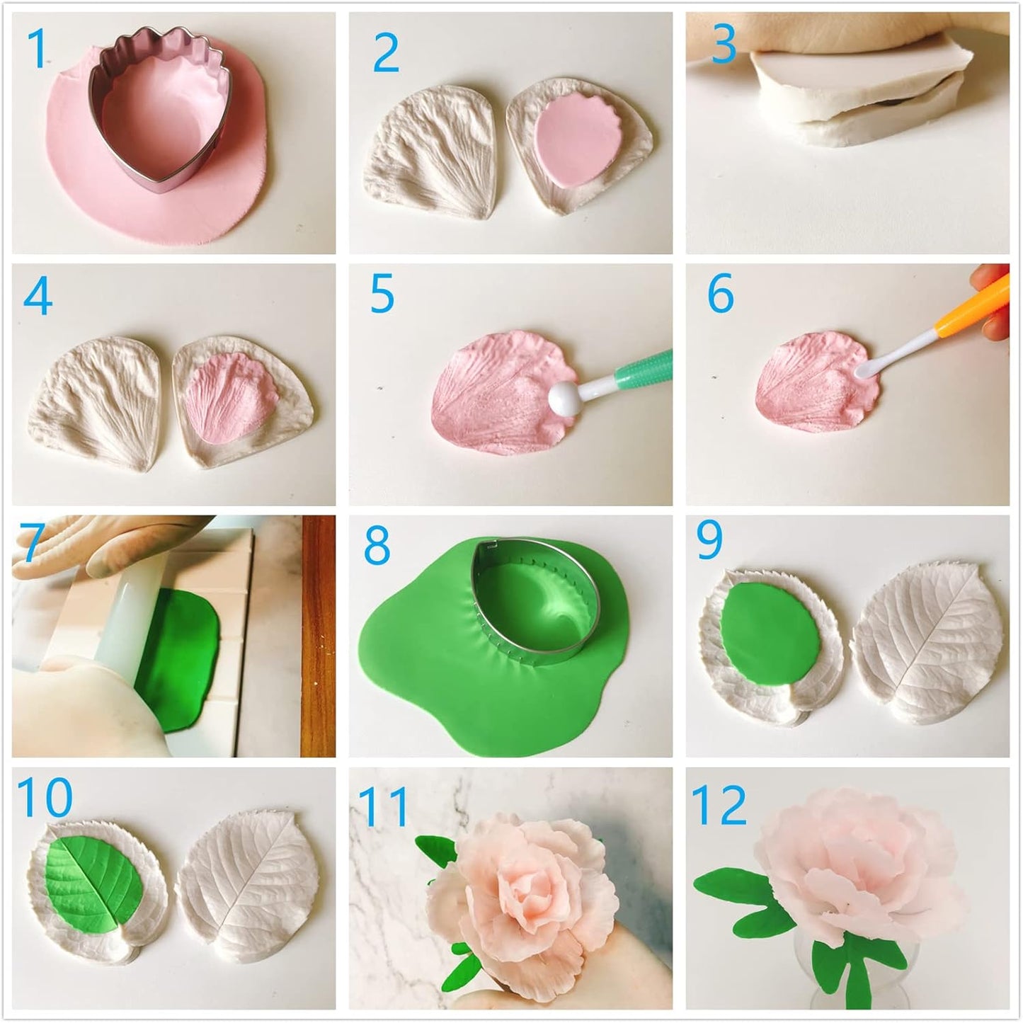 7set Stainless Steel Gum Paste Flower Cutter Flower Petals Cutter Fondant Sugar Paste Cutter Molds Cookie DIY Making Tools for Wedding Birthday Cake Decorating Tools