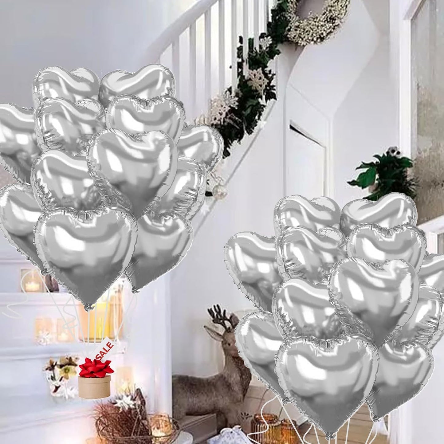 Silver Heart Balloons,18inch Bright Silver Heart Shaped Foil Balloons 12Pcs Helium Mylar Balloon for Anniversary Wedding Engagement Birthday Party Baby Shower Decorations