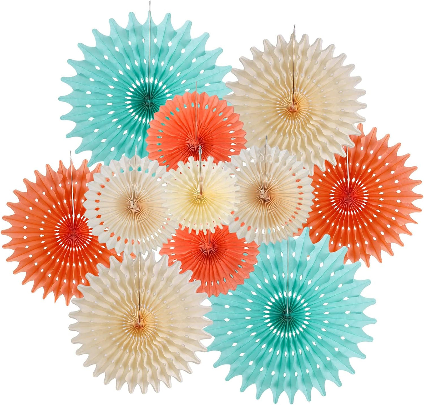 SUNBEAUTY Pack of 11 Hanging Honeycomb Paper Fans Party Decoration Paper Decoration for Birthday Wedding Graduation Events Accessories Mint Peach Cream