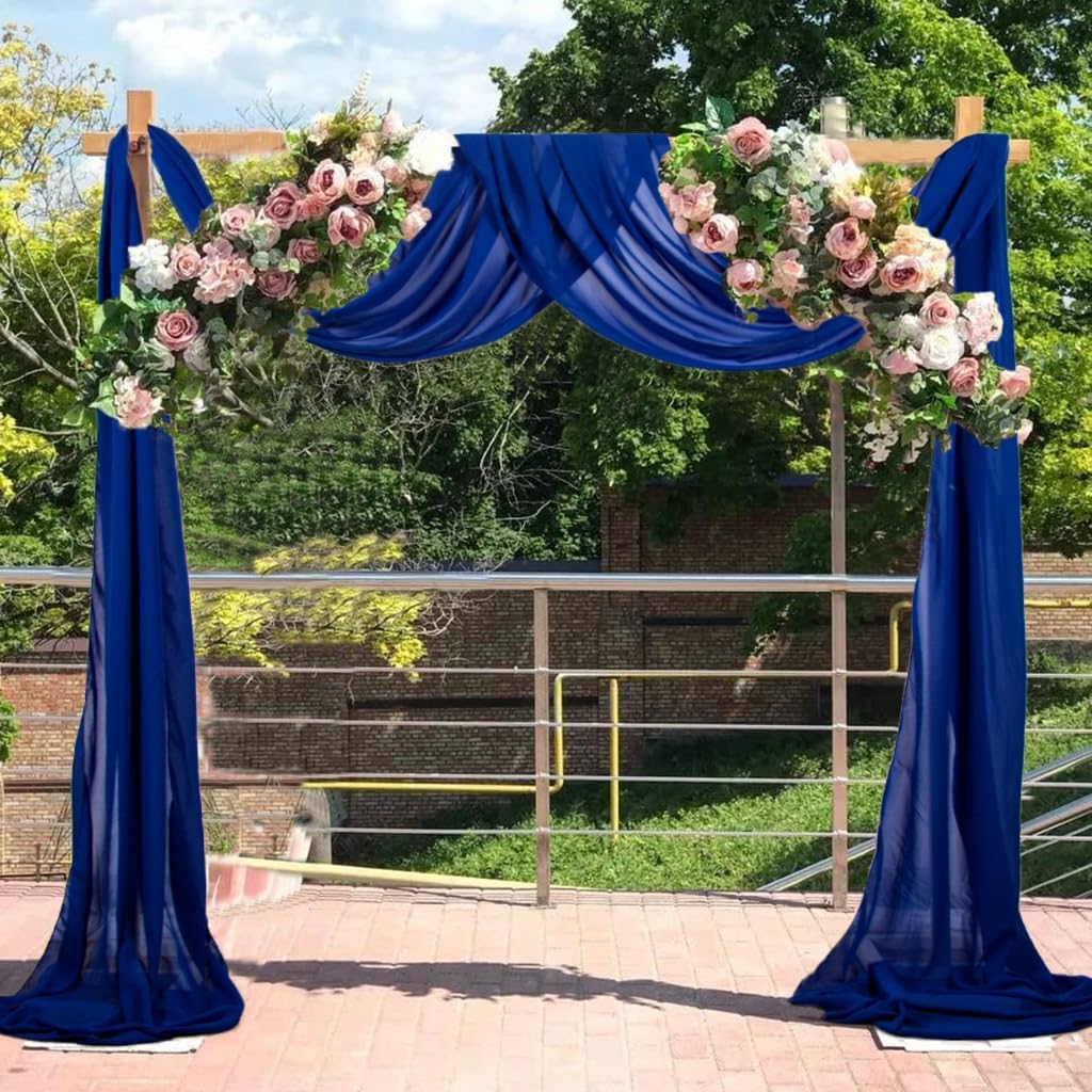 Wedding Arch Draping Fabric 20Ft for Ceremony Outside - Birch Wood Chiffon Drape for Party Stage (1 Panel 20 Ft, Royal Blue)