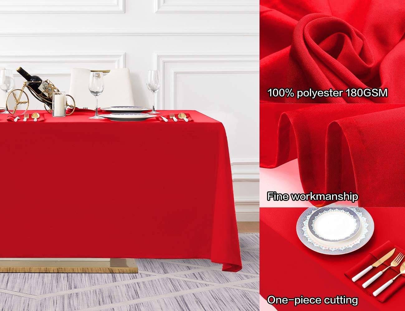 Surmente Red Tablecloth 90 x 132-inch Rectangular Polyester Table Cloth for Weddings, Banquets, or Restaurants