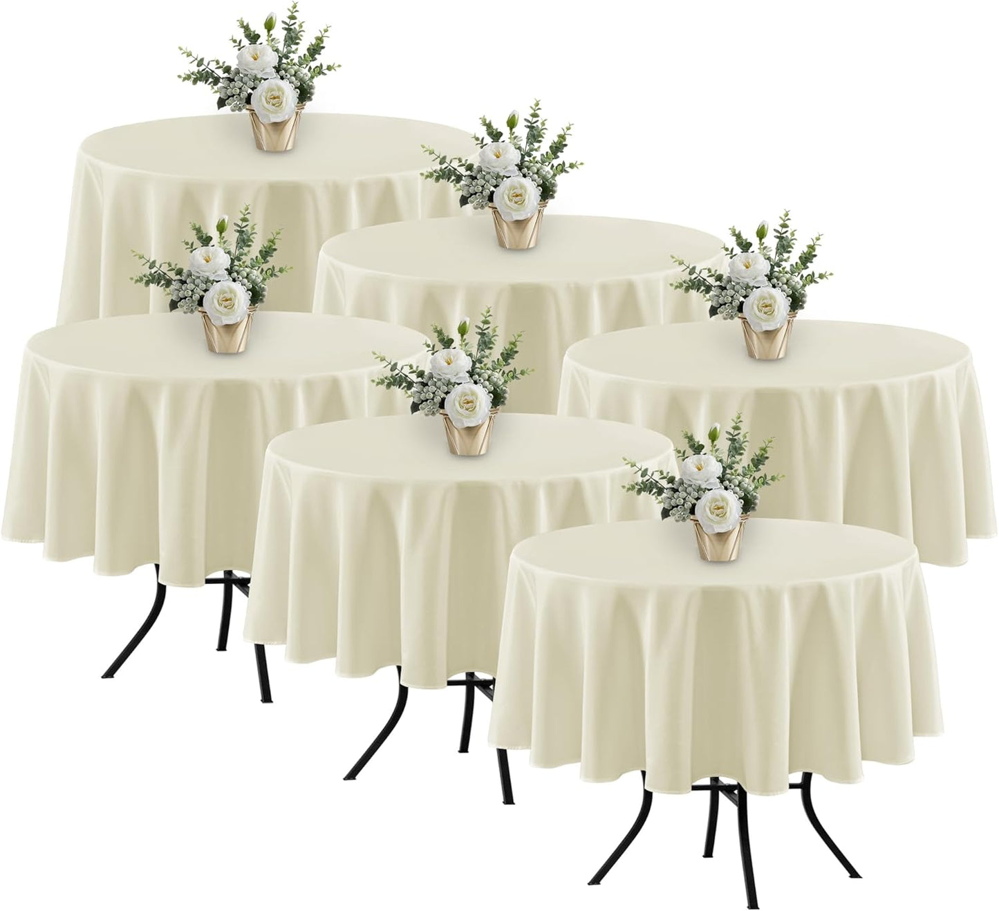 Fitable 6 Pack Ivory Round Table Clothes - 70 Inches in Diameter - Stain Resistant and Washable Tablecloths, Polyester Fabric Table Covers for Wedding, Party, Banquet, Gathering