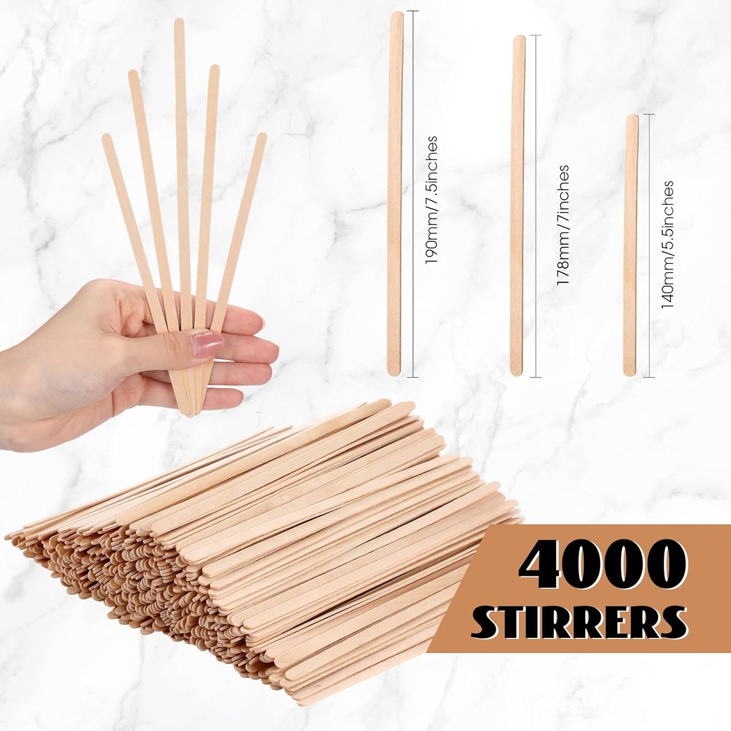 Meanplan 5000 Pcs Wooden Coffee Stirrers Disposable Stir Sticks Birch Wood Coffee Stirring Sticks Bar Long Cocktail Drink Stirrers with Round Ends for Hot Chocolate Tea Beverages (7.5 Inch)