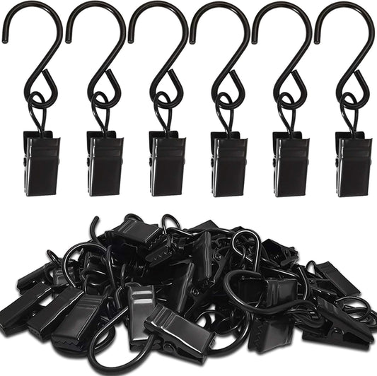 Stainless Steel S Hooks Curtain Clips, 50 Pack Hanging Party Lights Clips Hangers Gutter Photo, Art Craft Display, 2.4 Inch Long, Black
