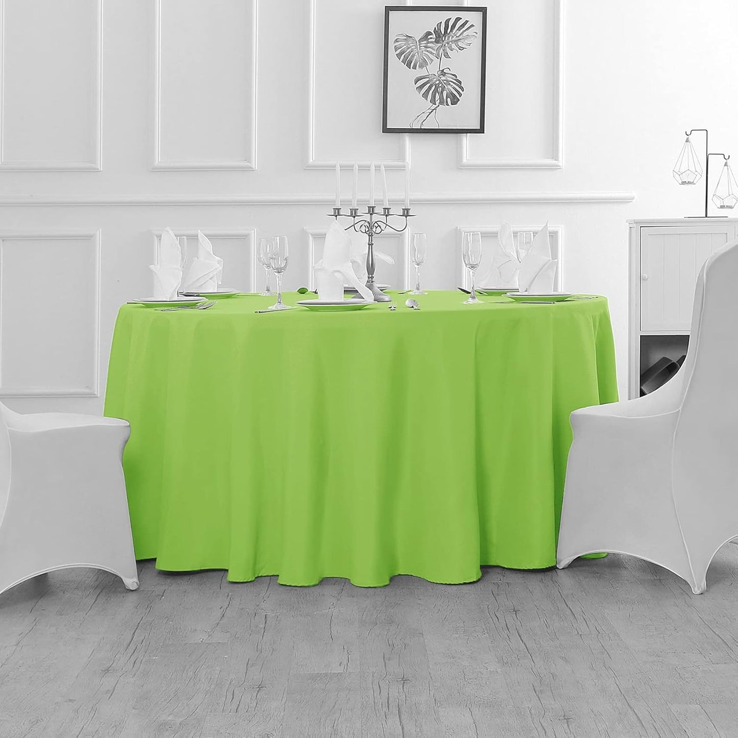 Fokitut 2 Pack Waterproof Round Tablecloth, 90 Inch, Stain Resistant and Wrinkle Polyester Table Cloth, Fabric Table Cover for Kitchen Dining, Wedding, Party, Holiday Dinner-Apple Green