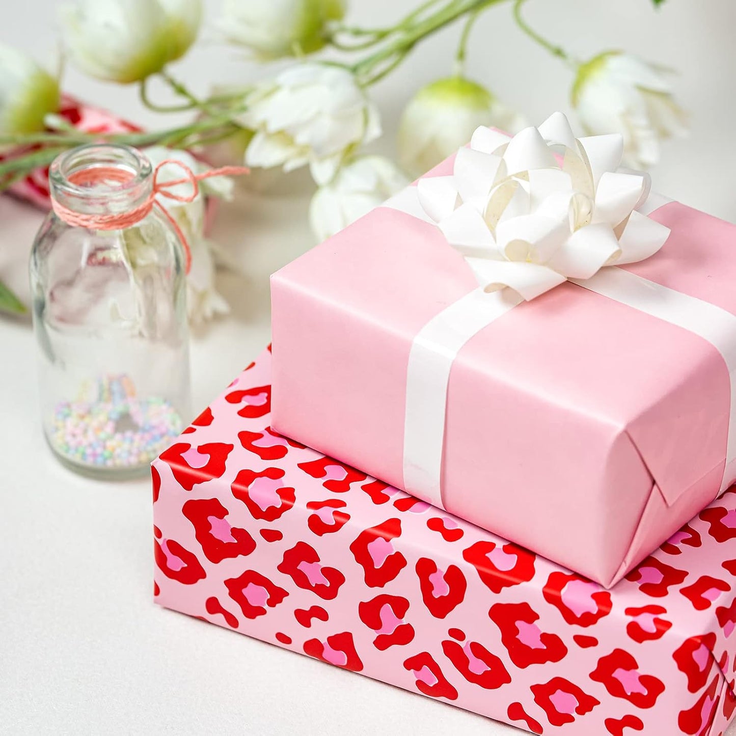 WRAPAHOLIC Reversible Leopard Wrapping Paper - Mini Roll - 17 Inch X 33 Feet - Hot Pink Girls Birthday Wrapping Paper for Birthday, Holiday, Baby Shower