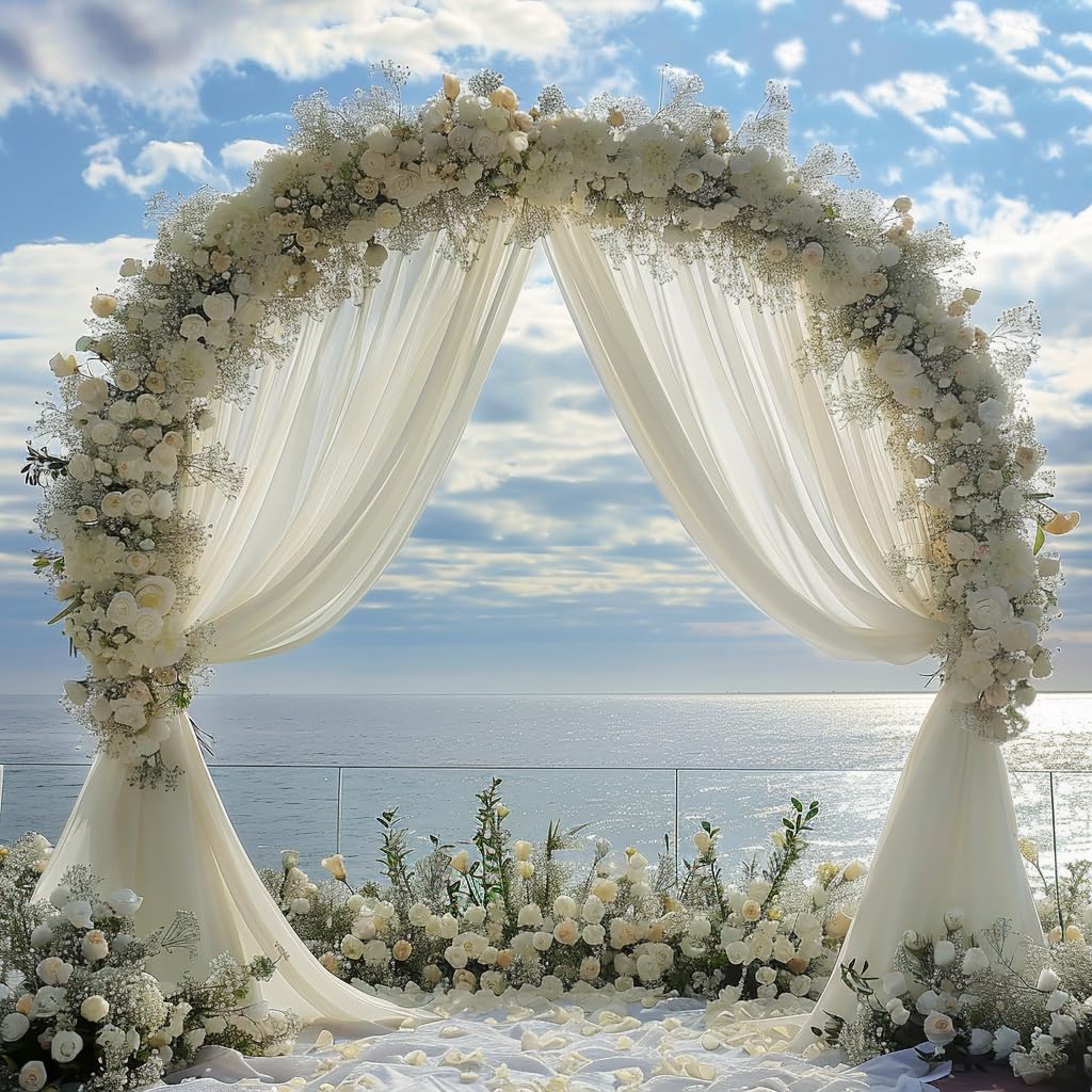 Wedding Arch Draping Fabric 6 Panels 28.7" x 20FT Ivory Sheer Chiffon Backdrop Drapes for Wedding Ceremony Birthday Party Bridal Shower Outdoor Decoration