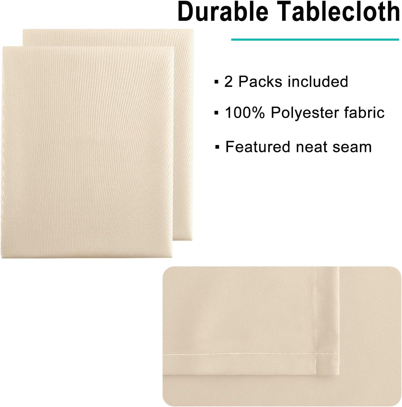 Hiasan 2 Pieces Square Tablecloth - Waterproof Washable Polyester Table Cloth for Dining Room Kitchen Party Camping, Beige, 54 x 54 Inch