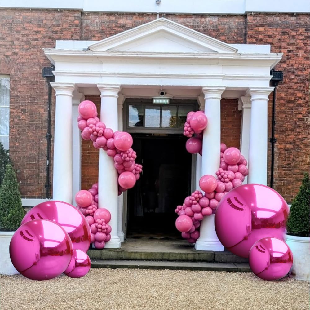 Inflatable Mirror Ball Set - Airtight PVC Spheres for Parties, Weddings, and Events. Perfect for Decoration, Hanging, and Displays. Includes Electric Pump (Rose red, 24in-2pk_32in_39in_47in_71in)