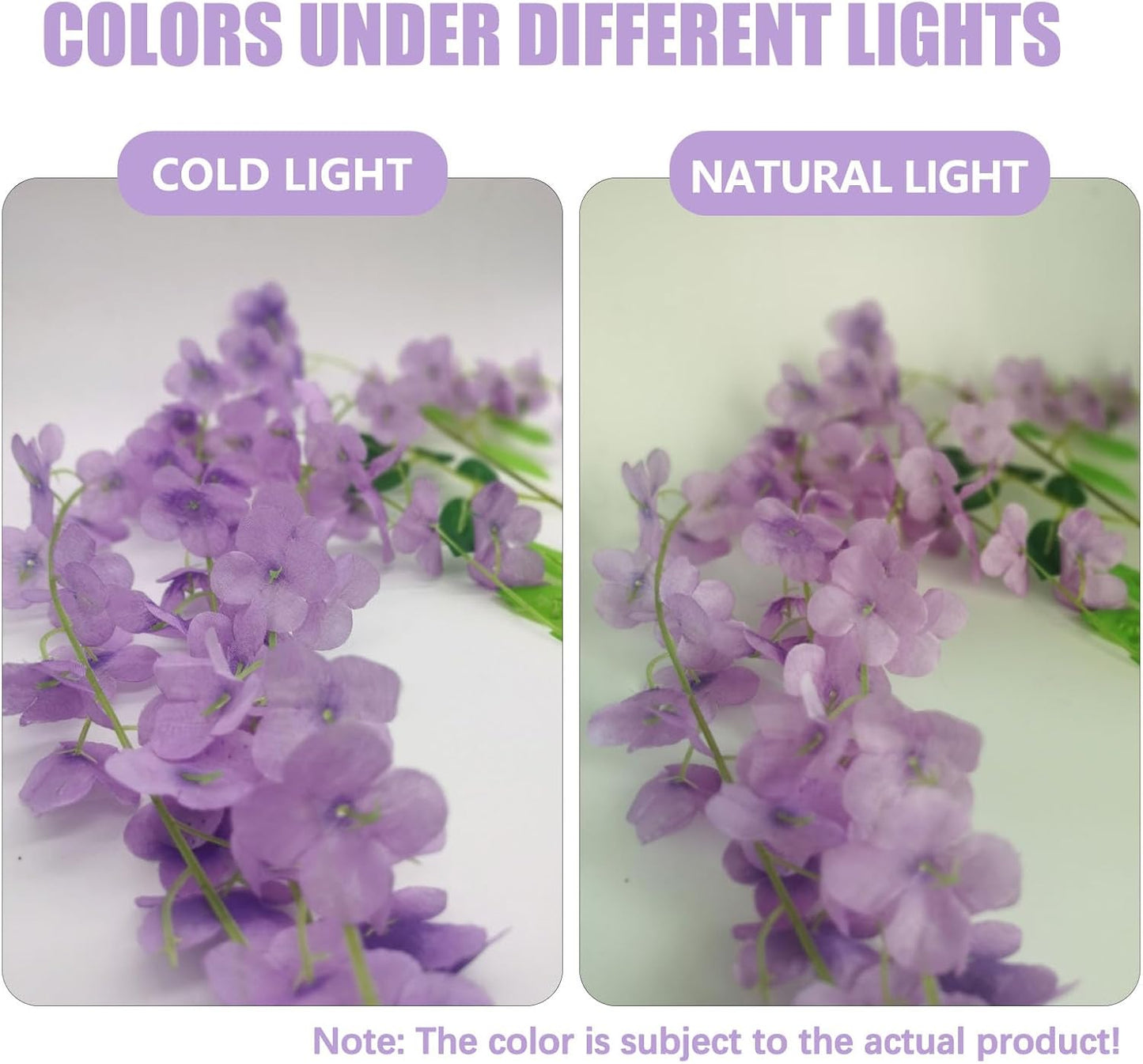 36 Pack Light Purple Wisteria Hanging Flowers, 3.44 Ft Fake Hanging Flowers, Artificial Wisteria Garland Vines for Wedding Room Backdrop Outdoor Patio Garden Decoration