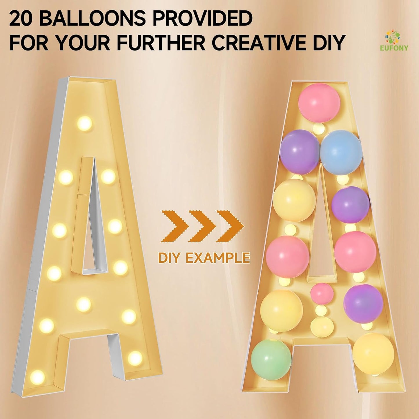 eufony Marquee Letters 4 Feet Tall, 4 FT Marquee Light Up Letters, Giant Light Up Letters 4FT for Birthday Party Baby Shower Gender Reveal Graduation Decorations, Letter B with LED Lights DIY Kit