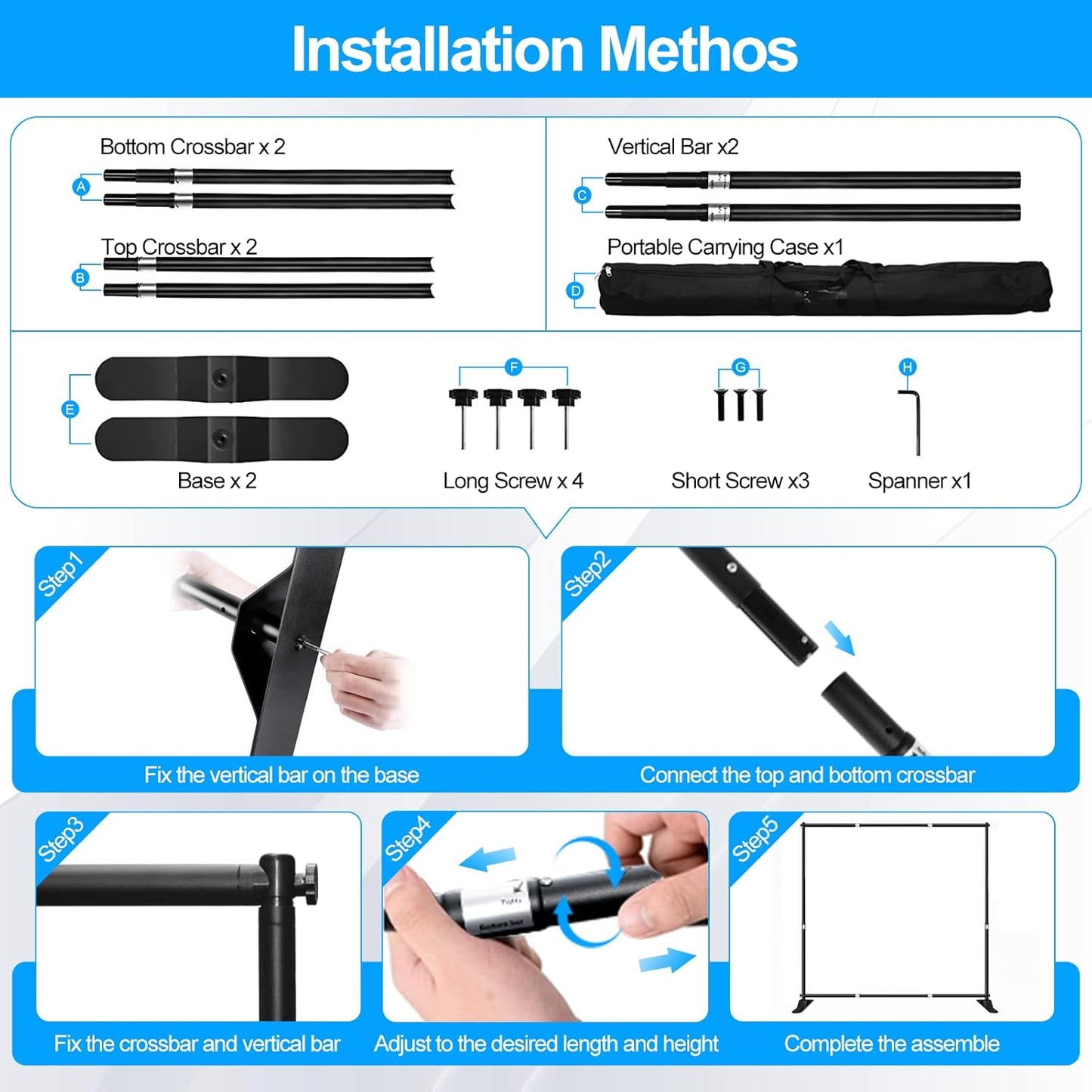 FUDESY 8x8 ft Backdrop Banner Stand, Heavy Duty Adjustable Background Stand Kit with Carrying Bag, Step and Repeat Photography Frame Stand for Trade Show Display Photo Booth Parties