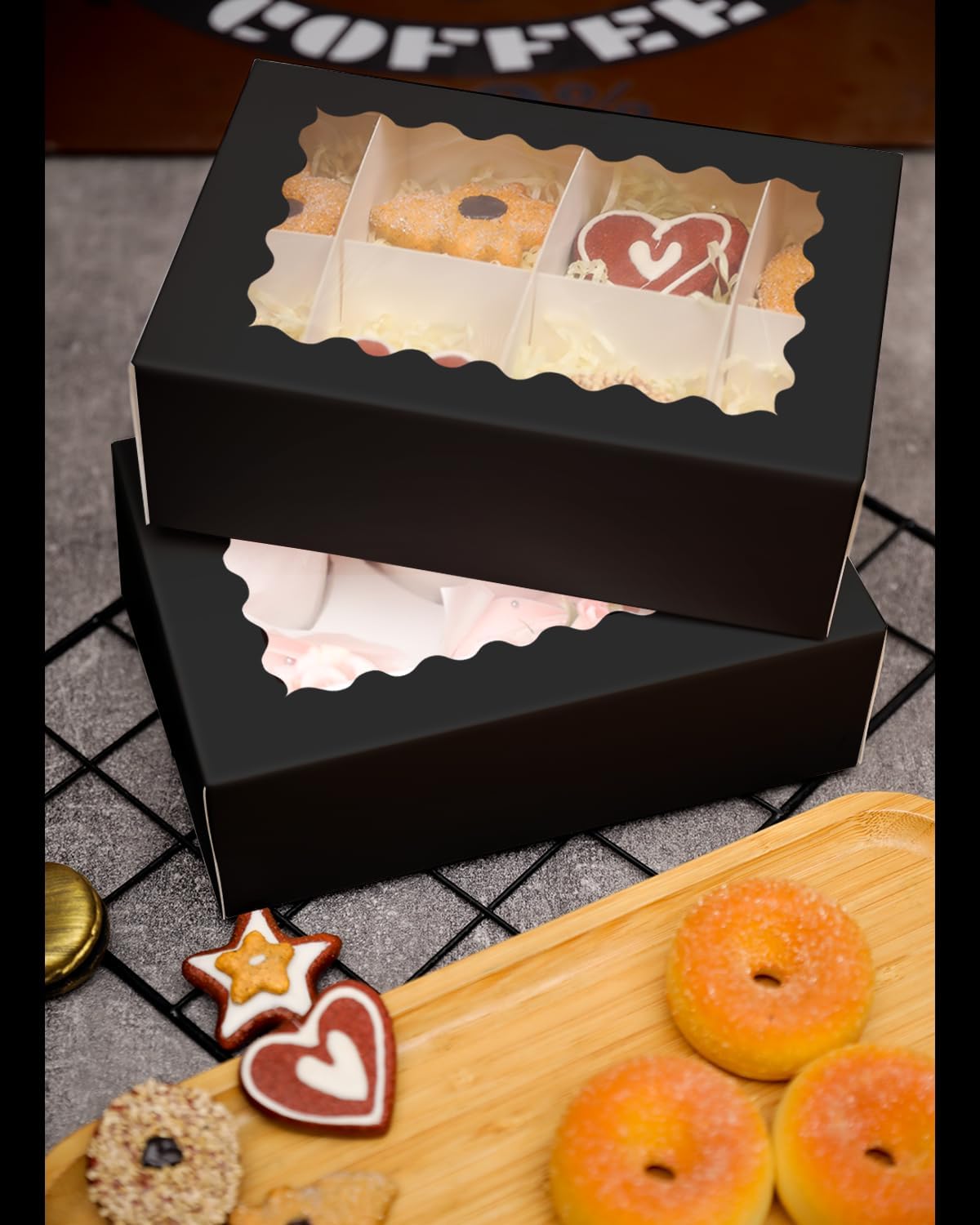 qiqee Black 6 Cupcake Boxes with Window Auto-pop up 30 Packs Cupcake Box 9"x6.1"x3.3" Bakery Boxes For Cupcakes Carrier, Cupcake Containers