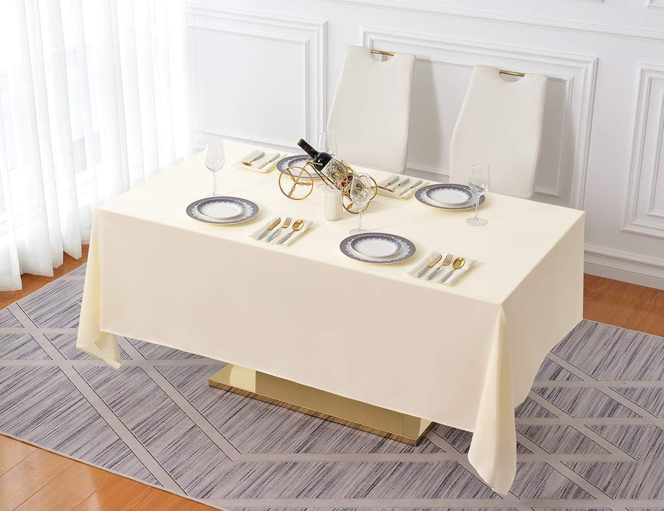 Surmente Beige Tablecloth 60 x 102-inch Rectangular Polyester Table Cloth for Weddings, Banquets, or Restaurants