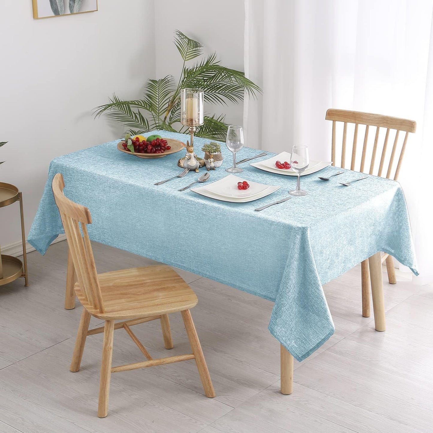 Hiasan Faux Linen Rectangle Tablecloth - Wrinkle and Stain Resistant Washable Table Cloth for Kitchen Dining Room Holiday Table Cover for Dinner, Lux Slate Blue, 60 x 102 Inch