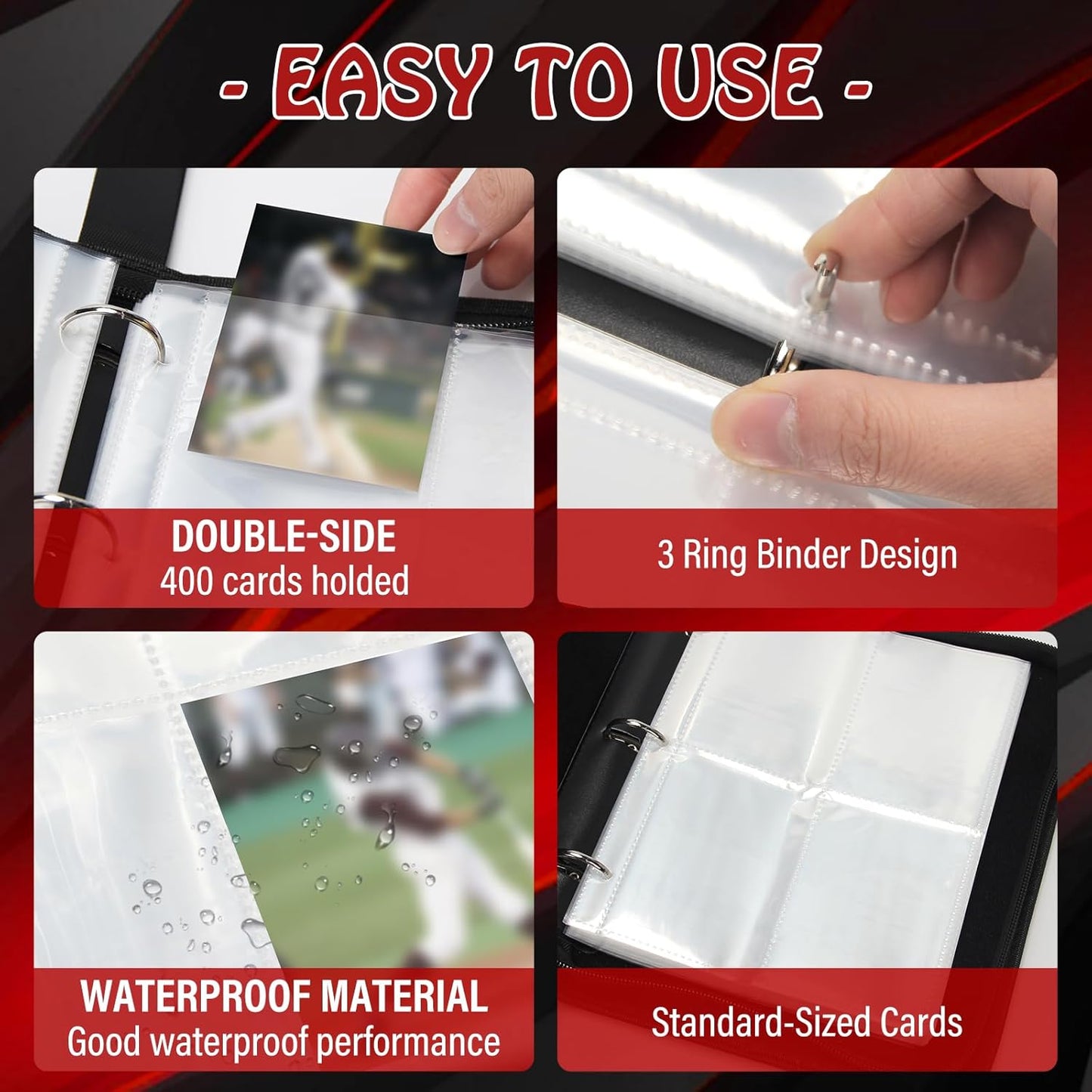 Baseball Card Binder,Trading Card Binder 4 Pocket,400 Pockets Card Holder with 50 Removable Sleeves,Trading Card Albums for Game Cards,Premium Card Book, Game Cards & Sports Cards White