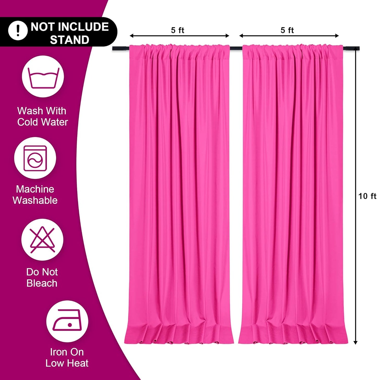 DWCN 10x10 FT Fuchsia Backdrop Curtains for Parties, Photography Backdrop Drapes with Rod Pockets for Wedding Decorations Stage Birthday Family Gatherings, 2 Panels 5ft x 10ft