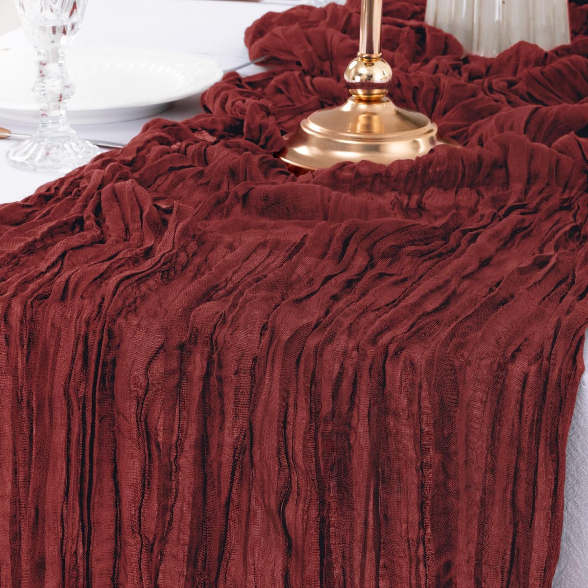 MLMW 6 Pack Christmas Table Runner Cheesecloth Burgundy Boho Cheese Cloth 160 inch Gauze Rustic Sheer Table Runner 13.3ft for Party Wedding Baby Bridal Shower Birthday