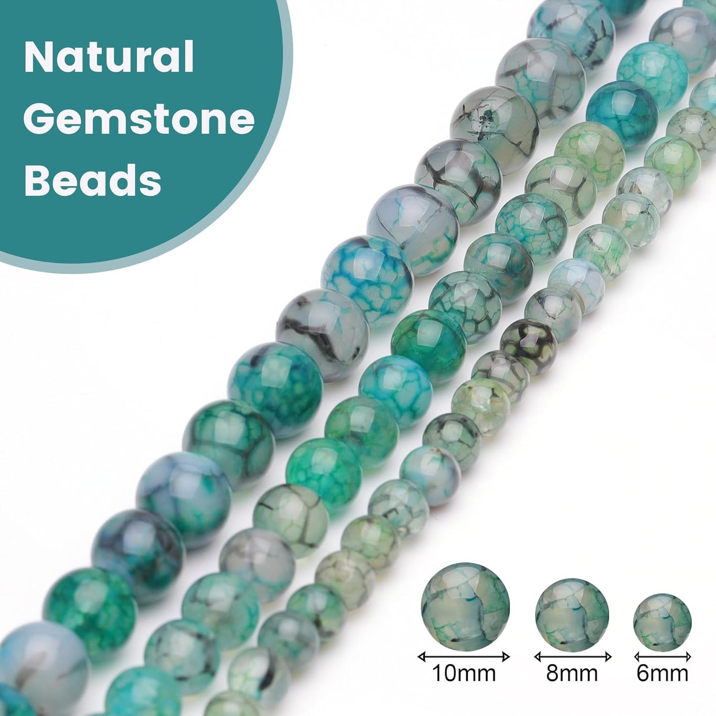 10mm Natural Stone Beads for Jewelry Making,Dragon Vein Agate Polished Smooth Round Gemstone Beads for Bracelet Necklace 15 Inch