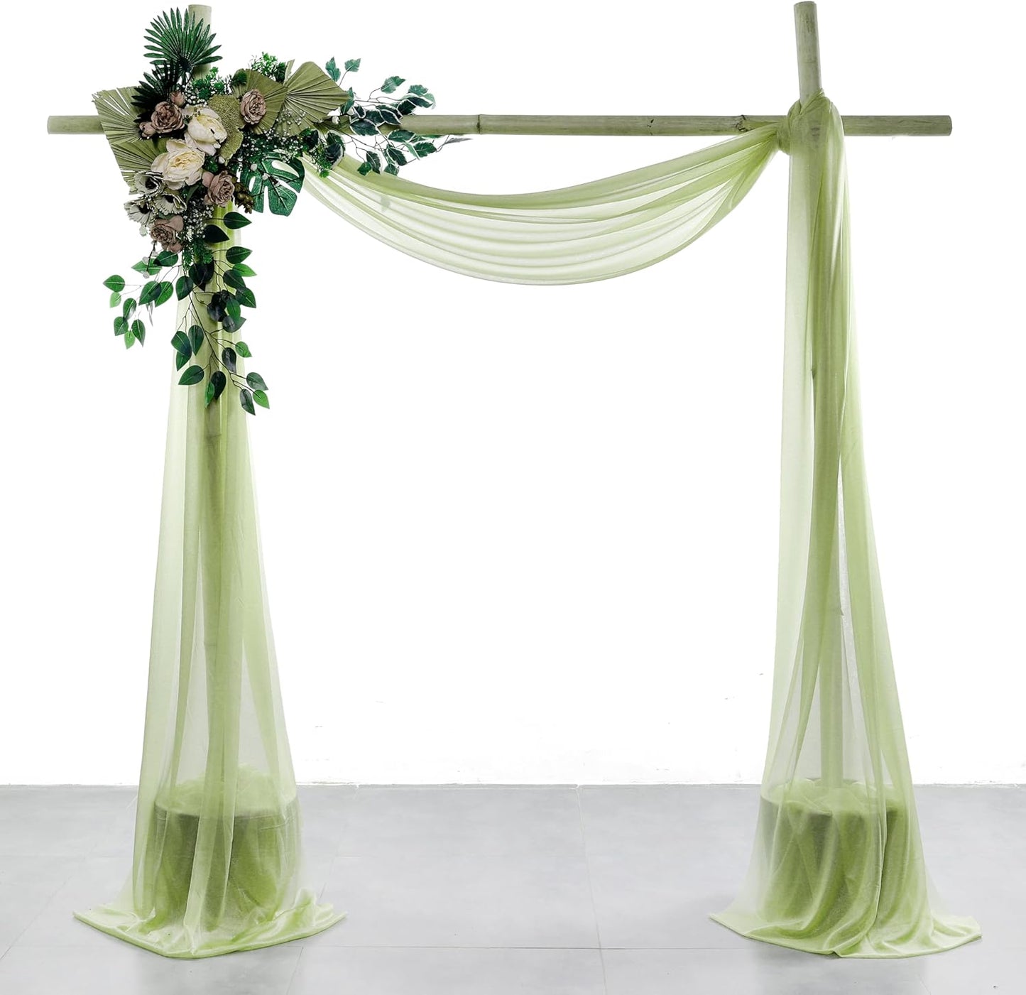 VDS Pack of 2 Panel (30 Inch X 30 Feet) Wedding Arch Draping Fabric Sheer Chiffon Fabric Drapery for Wedding Ceremony Reception Swag Backdrop Canopy Chuppah ARBO Altars Decoration (Sage Green)