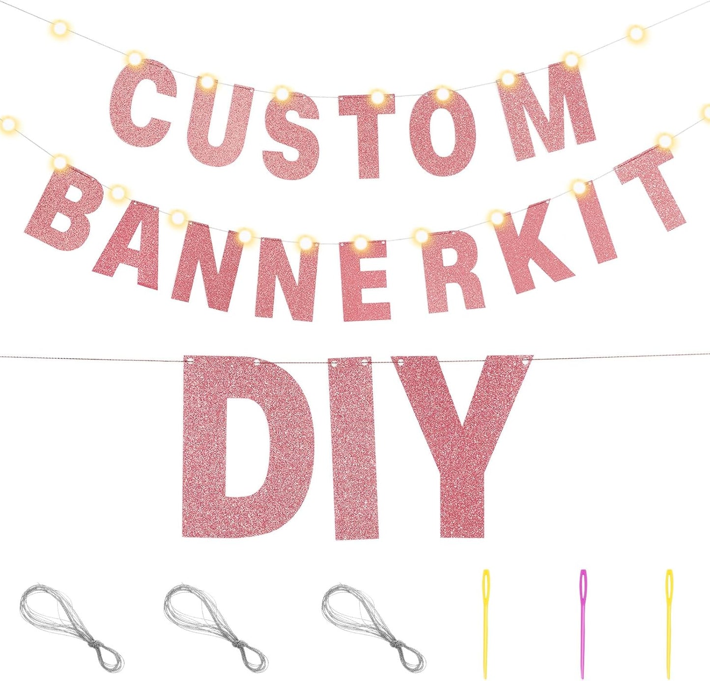 TaoBary 112 Pcs DIY Letter Custom Banner Glitter Customizable Banner Kit Including 107 Letters and Numbers 3 Rope for Valentine Birthday Party(Rose Gold)