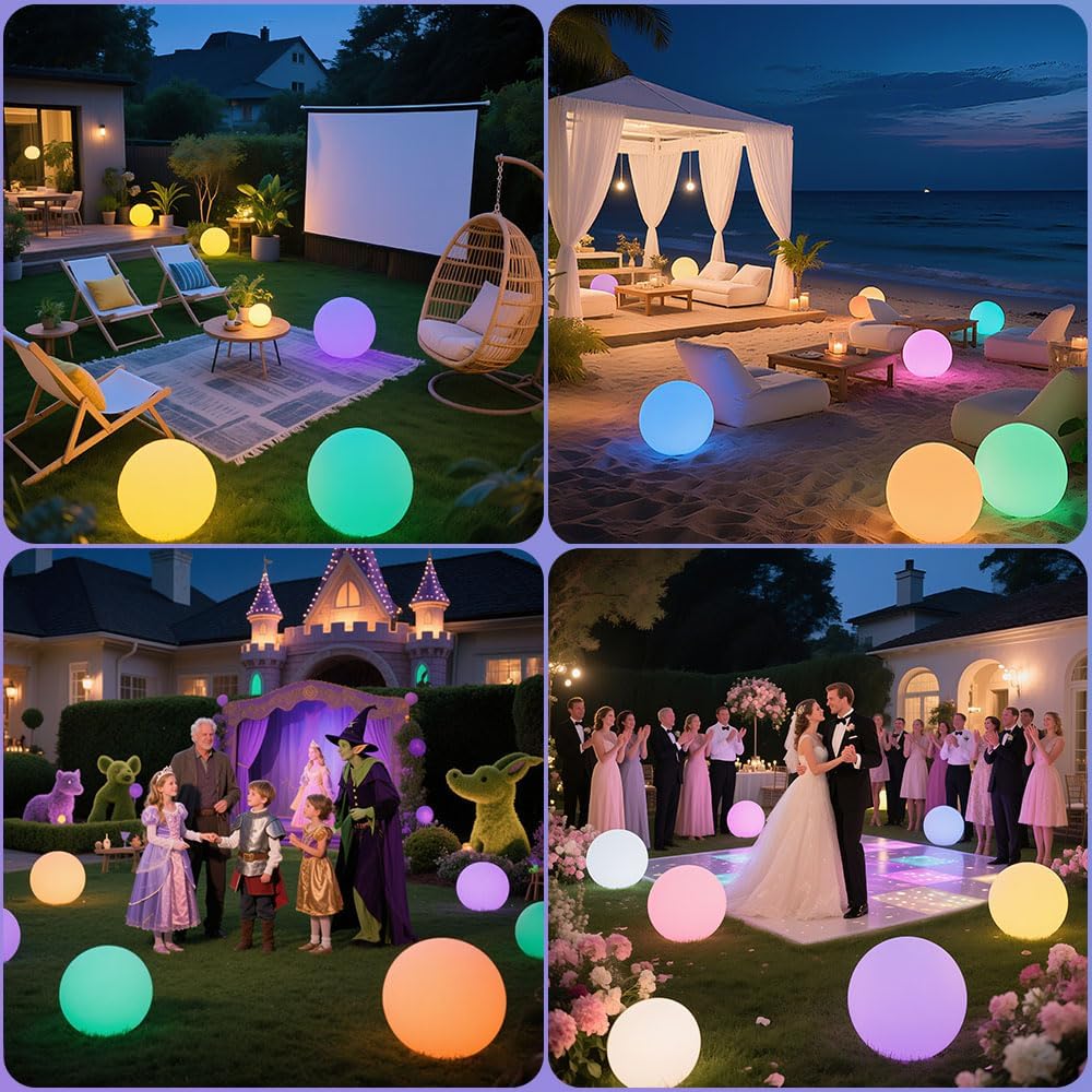 12-in LED Globe Orb Lamp, Dimmable RGB Color Changing Glowing Orb Lights Rechargeable Glowing LED Ball Light w/Remote, Waterproof Outdoor Globe Light Soothing Mood Lamp for Bedroom Garden Patio Decor