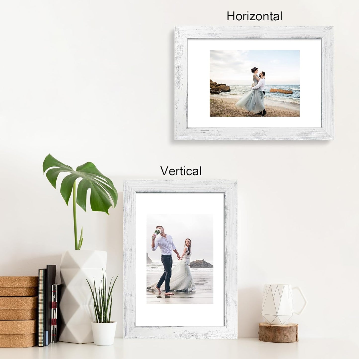 8x12 Picture Frame Set of 4 with High Definition Glass, Distressed White Frame Display 6x8 Picture with Mat or 8 x 12 Without Mat, Wood Rustic Photo Frames for Tabletop and Wall Mounting