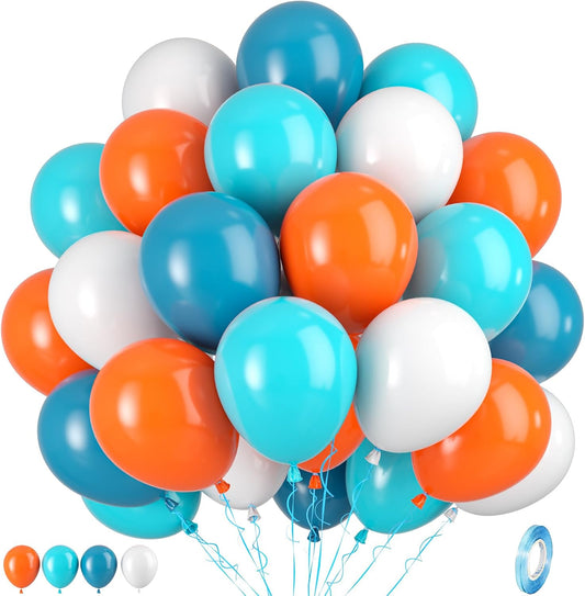 Blue and Orange Balloons, Blue and Orange White Balloons, Retro Turquoise Teal Blue White Balloon for Boys Man Outer Space Theme Party Birthday Baby Shower Gender Reveal Wedding Decorations