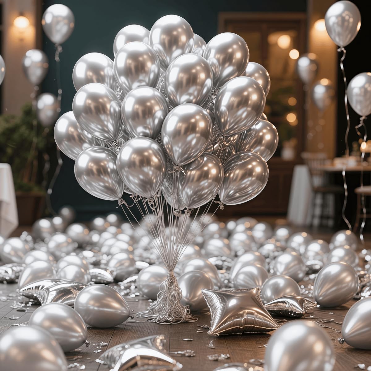 300 Pcs Metallic Silver Balloons 12 Inch Silver Chrome Balloon for Wedding, Birthday, Baby Shower Party Decorations